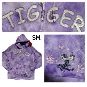 Disney Tigger Winnie the Pooh Sherpa Fleece Purple tie dyed Pullover Hoodie Sm